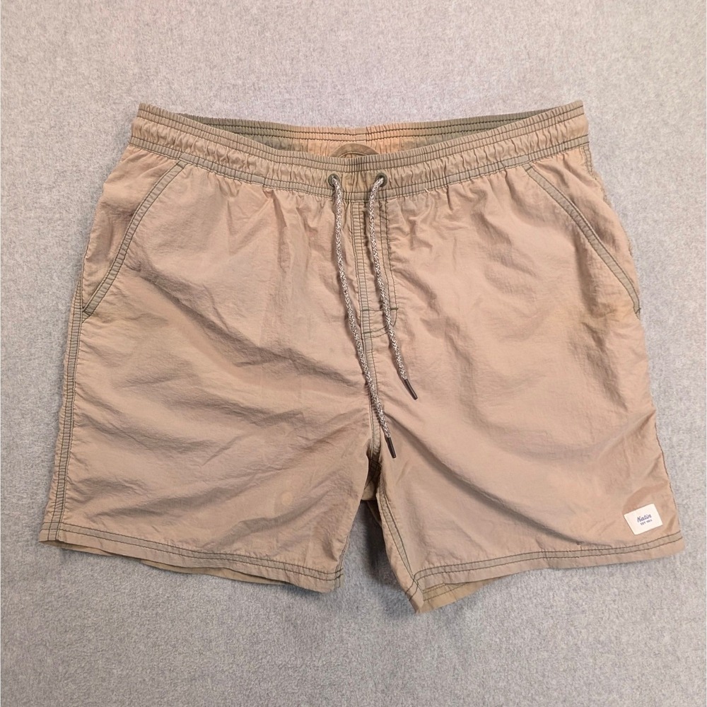 Katin Poolside Shorts Mens Large Tan Khaki  Mesh Lined Swim Trunks *Small Spot*